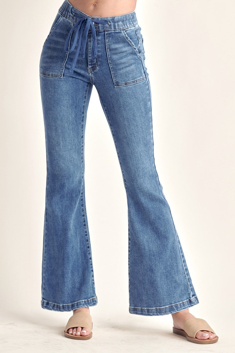 Tie waist flare store jeans