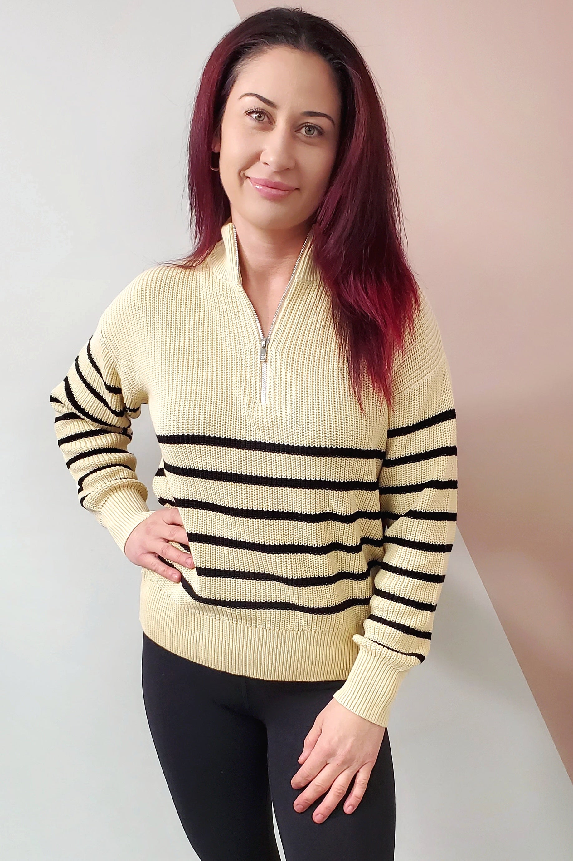 Cream and black outlet striped sweater