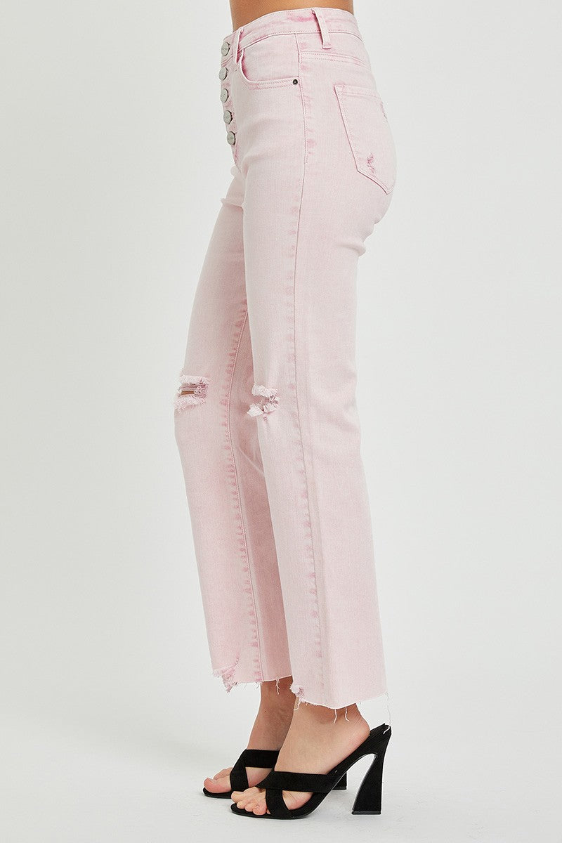 Pink high hot sale waisted jeans