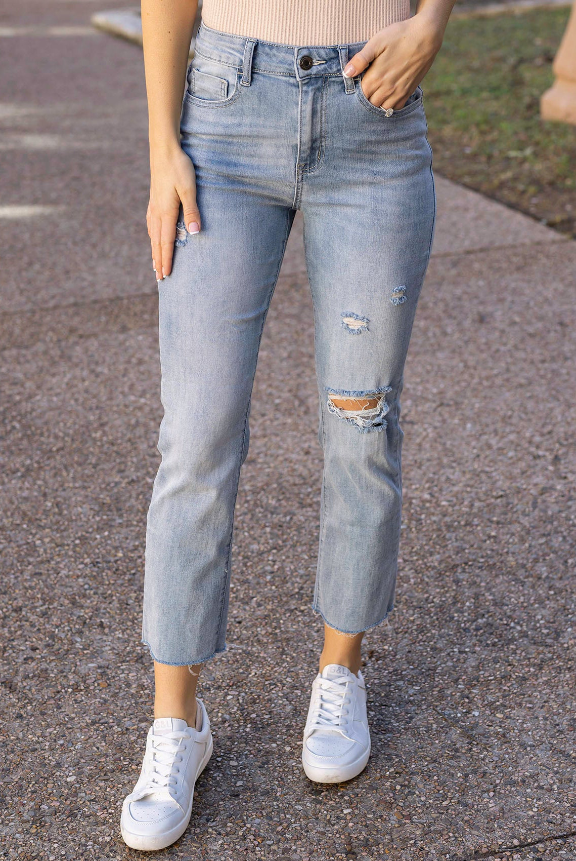 Repurposed Cropped Lightly Distressed Denim - FINAL SALE - Grace and Lace