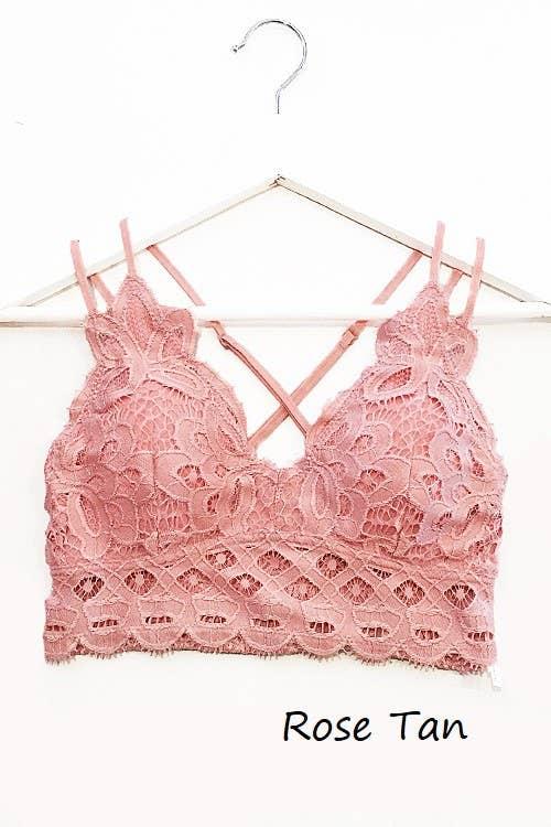 Crochet Lace V Neck Bralette - Rose Tan *1XL & 2XL* - Bunky & Marie's Boutique