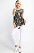 Distressed Active Tank - Green Camo - Bunky & Marie's Boutique
