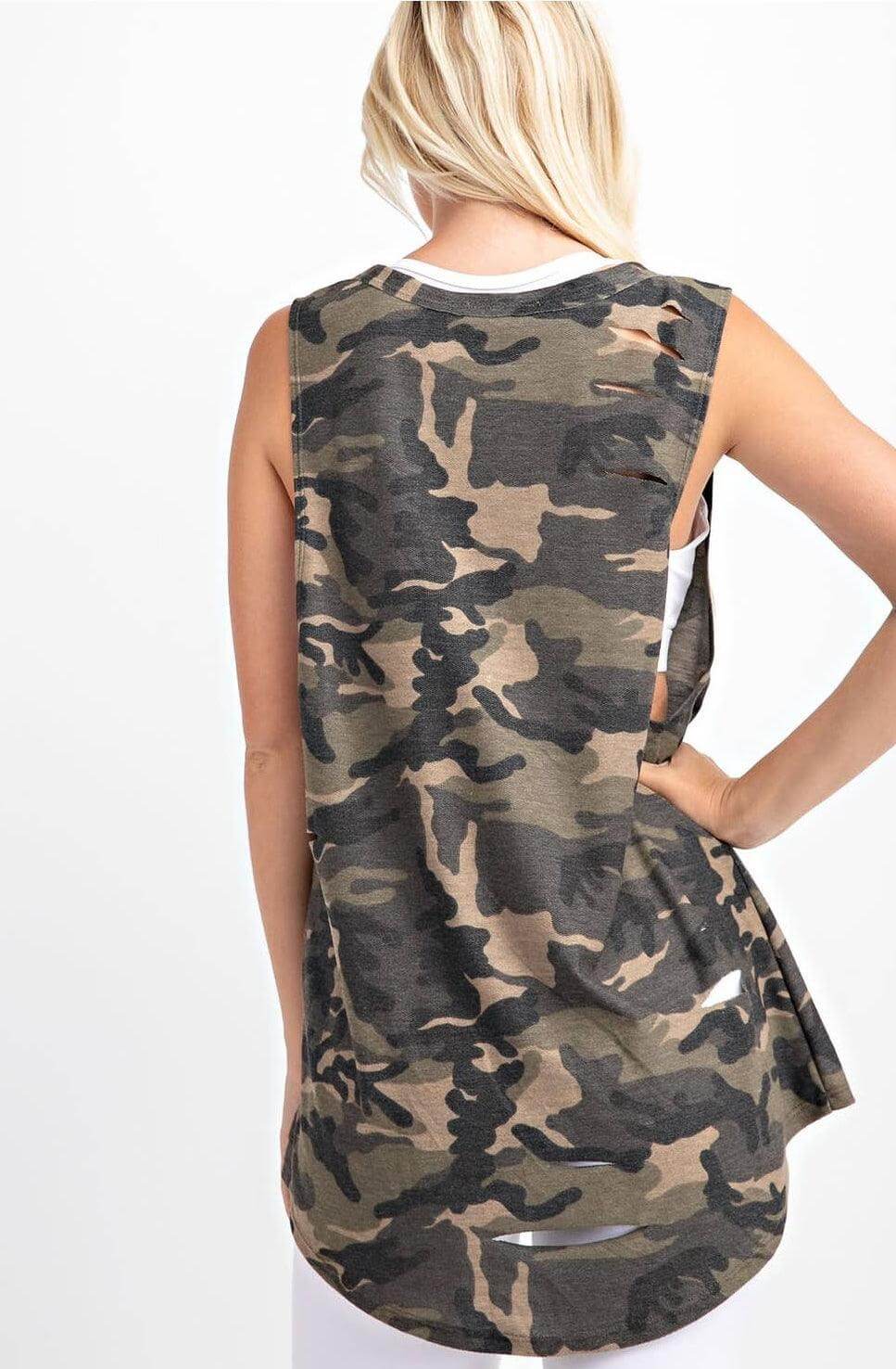 Distressed Active Tank - Green Camo - Bunky & Marie's Boutique