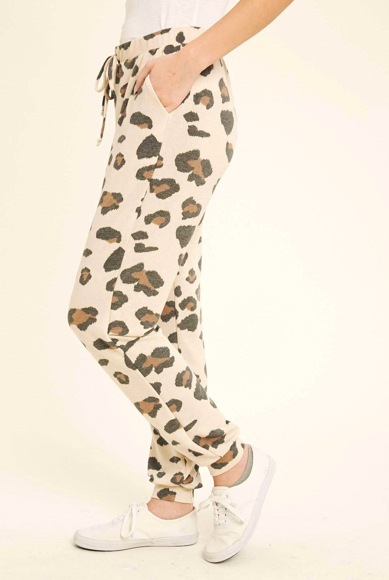 Leopard Jogger Pants - Oatmeal/Brown - Bunky & Marie's Boutique