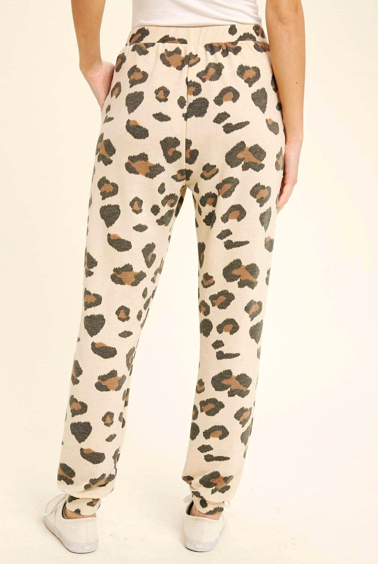 Leopard Jogger Pants - Oatmeal/Brown - Bunky & Marie's Boutique