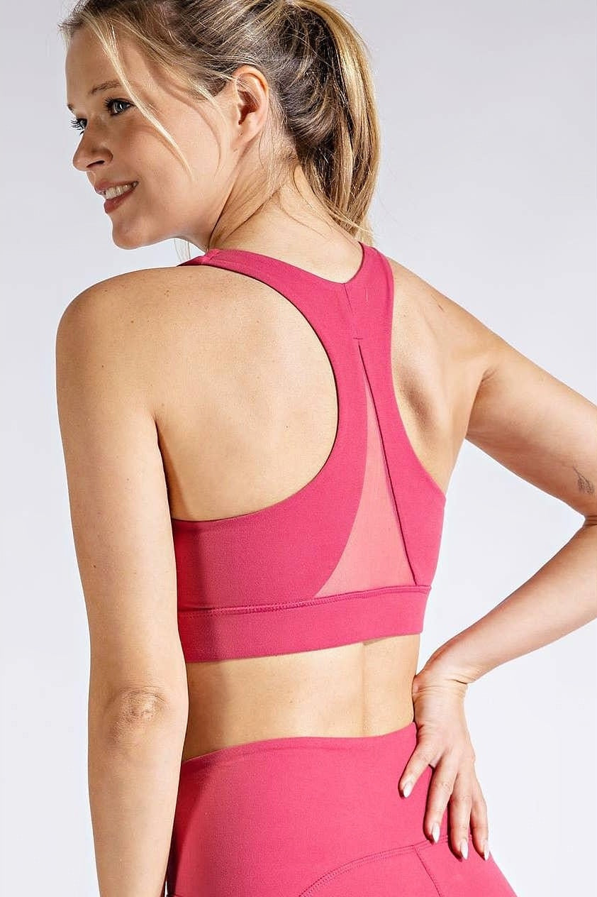 Triangle Mesh Sports Bra - Coral Pink *Med Only* – Bunky & Marie's Boutique